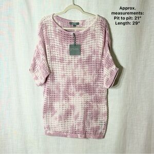 Marled Reunited Lavender Purple Cream Open Knit Crochet Sweater Top L Oversized